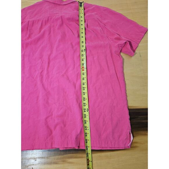 Tommy Bahama Shirt Mens XL Pink 100% Silk Short Sleeves Button‎ Up Faint Print - Picture 4 of 5